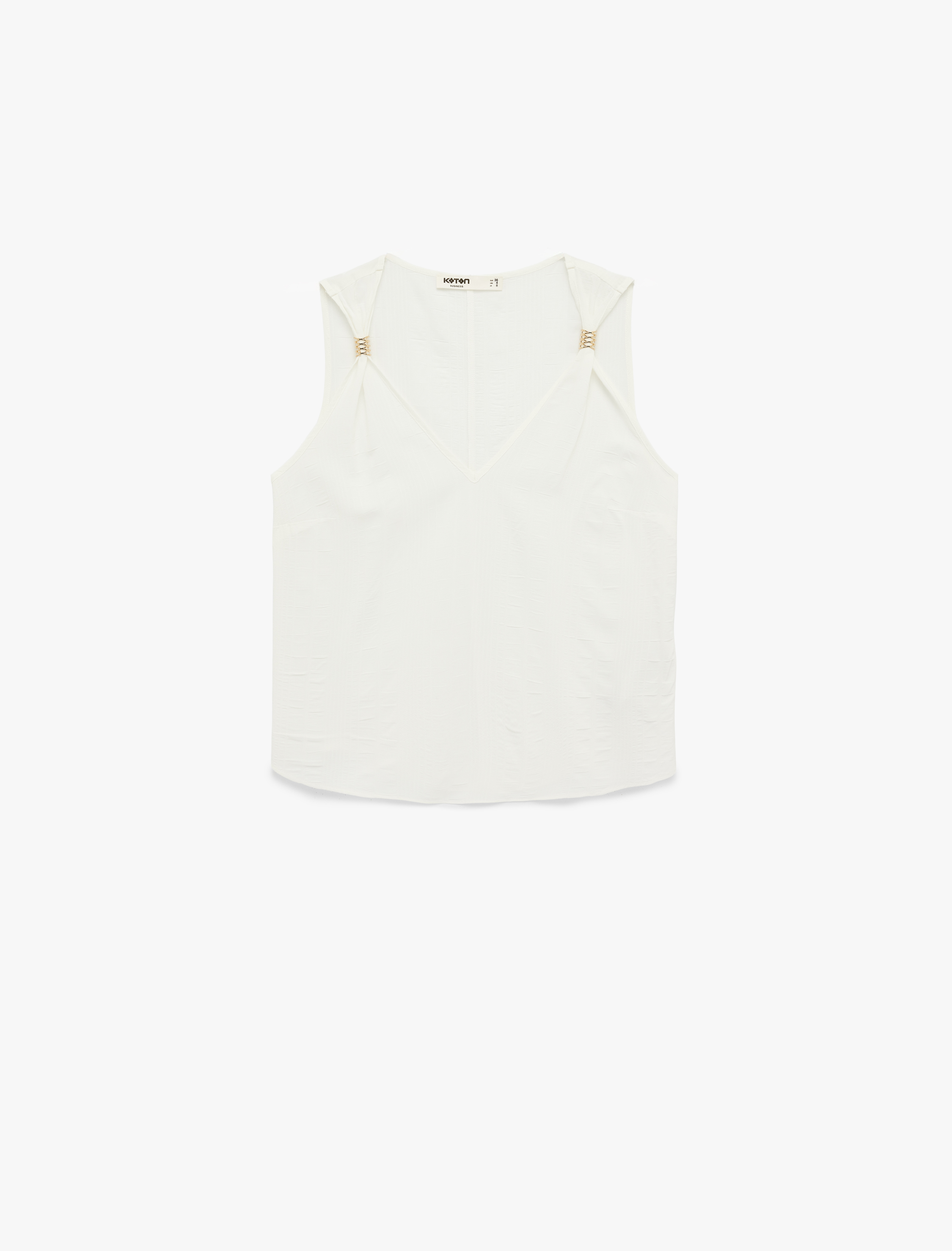   V Yaka Kolsuz Metal Aksesuarlı Viskon Bluz