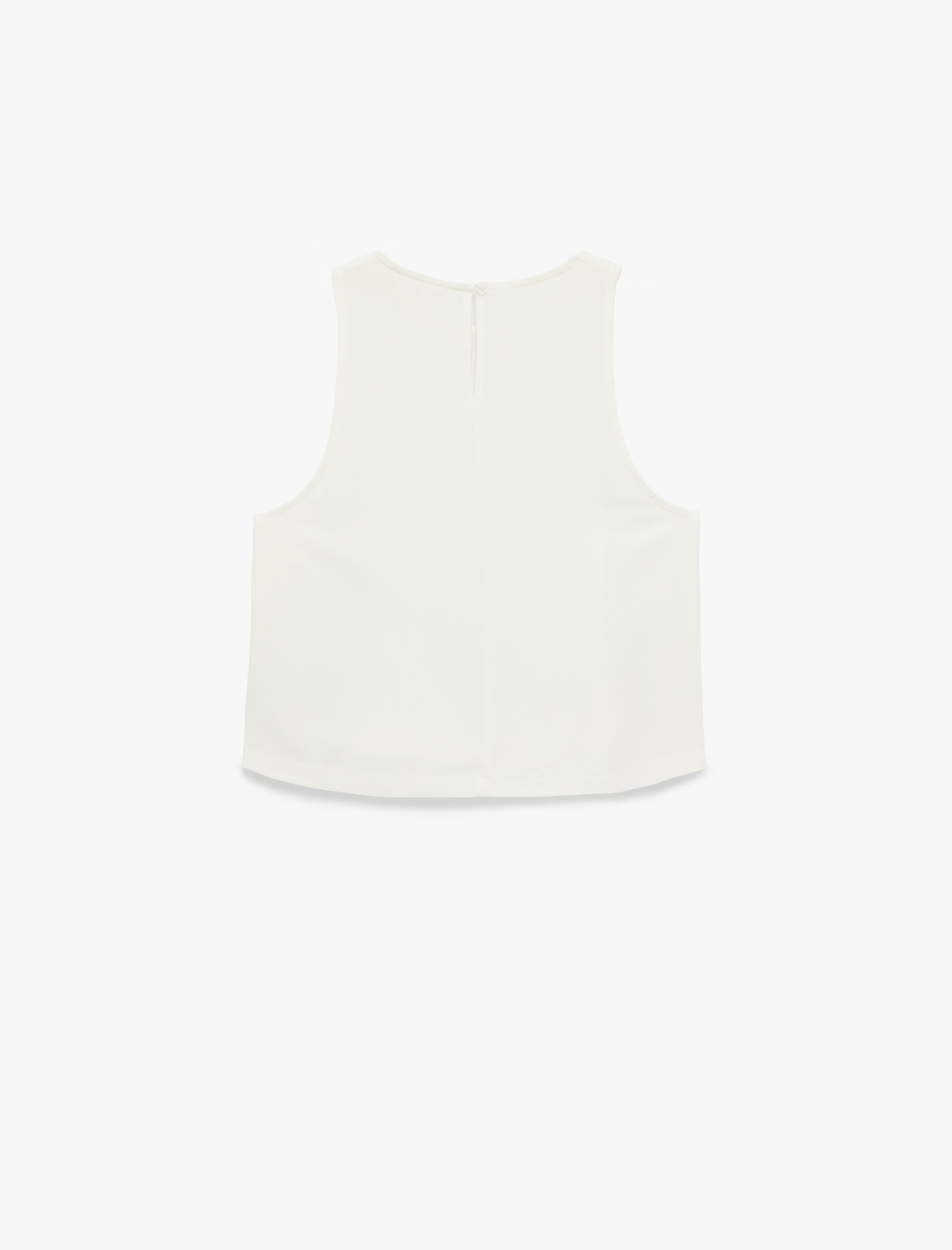   Keten Karışımlı Bisiklet Yaka Kolsuz Bluz