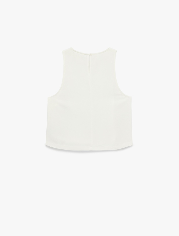  Keten Karışımlı Bisiklet Yaka Kolsuz Bluz