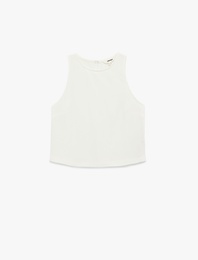 Keten Karışımlı Bisiklet Yaka Kolsuz Bluz