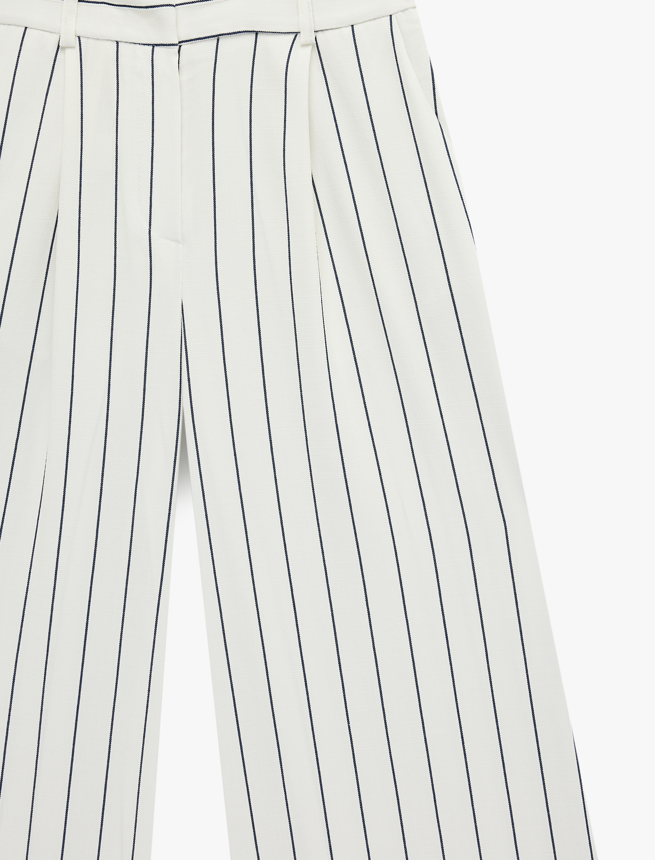   Pile Detaylı Cepli Çizgili Geniş Paça Pantolon