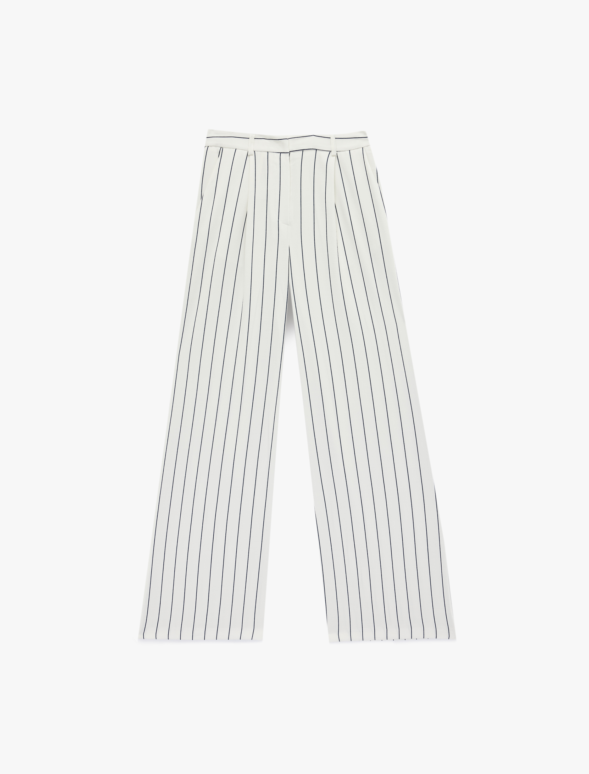   Pile Detaylı Cepli Çizgili Geniş Paça Pantolon