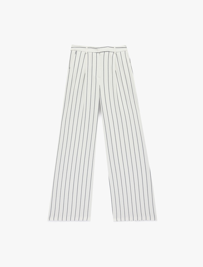  Pile Detaylı Cepli Çizgili Geniş Paça Pantolon