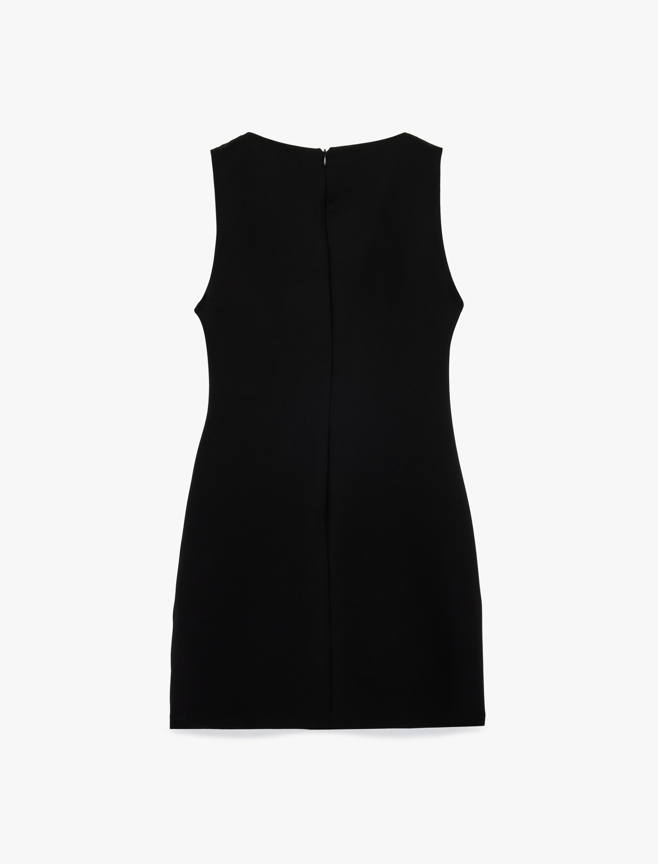   Aksesuar Detaylı Kolsuz Drapeli Yuvarlak Yaka Mini Elbise