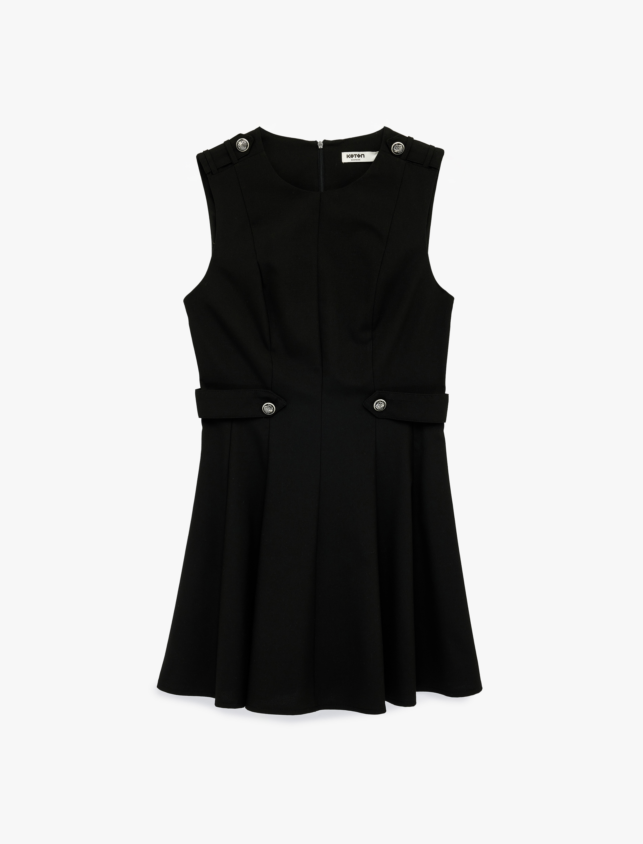   Bisiklet Yaka A Kesim Metal Aksesuarlı Kolsuz Mini Elbise