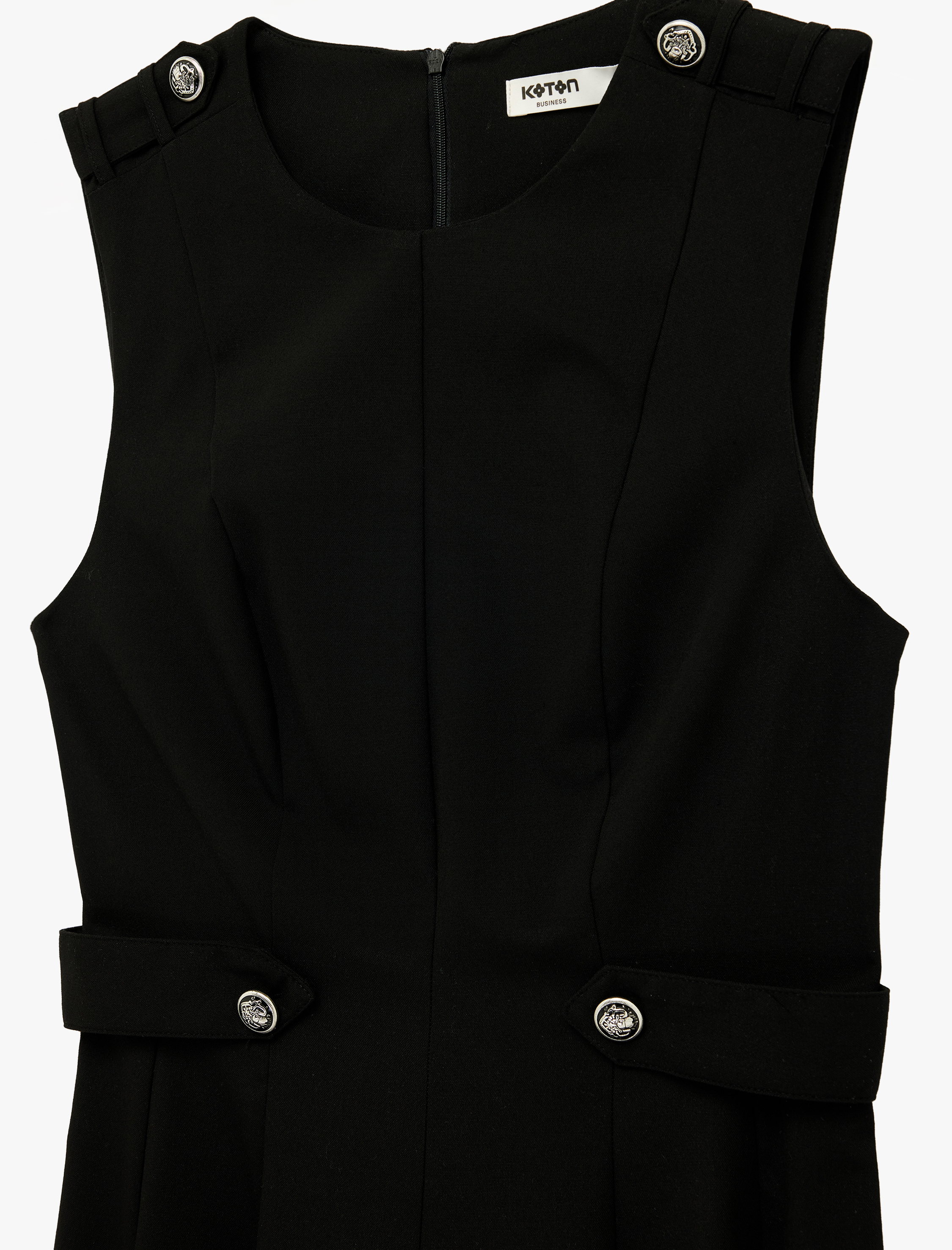   Bisiklet Yaka A Kesim Metal Aksesuarlı Kolsuz Mini Elbise