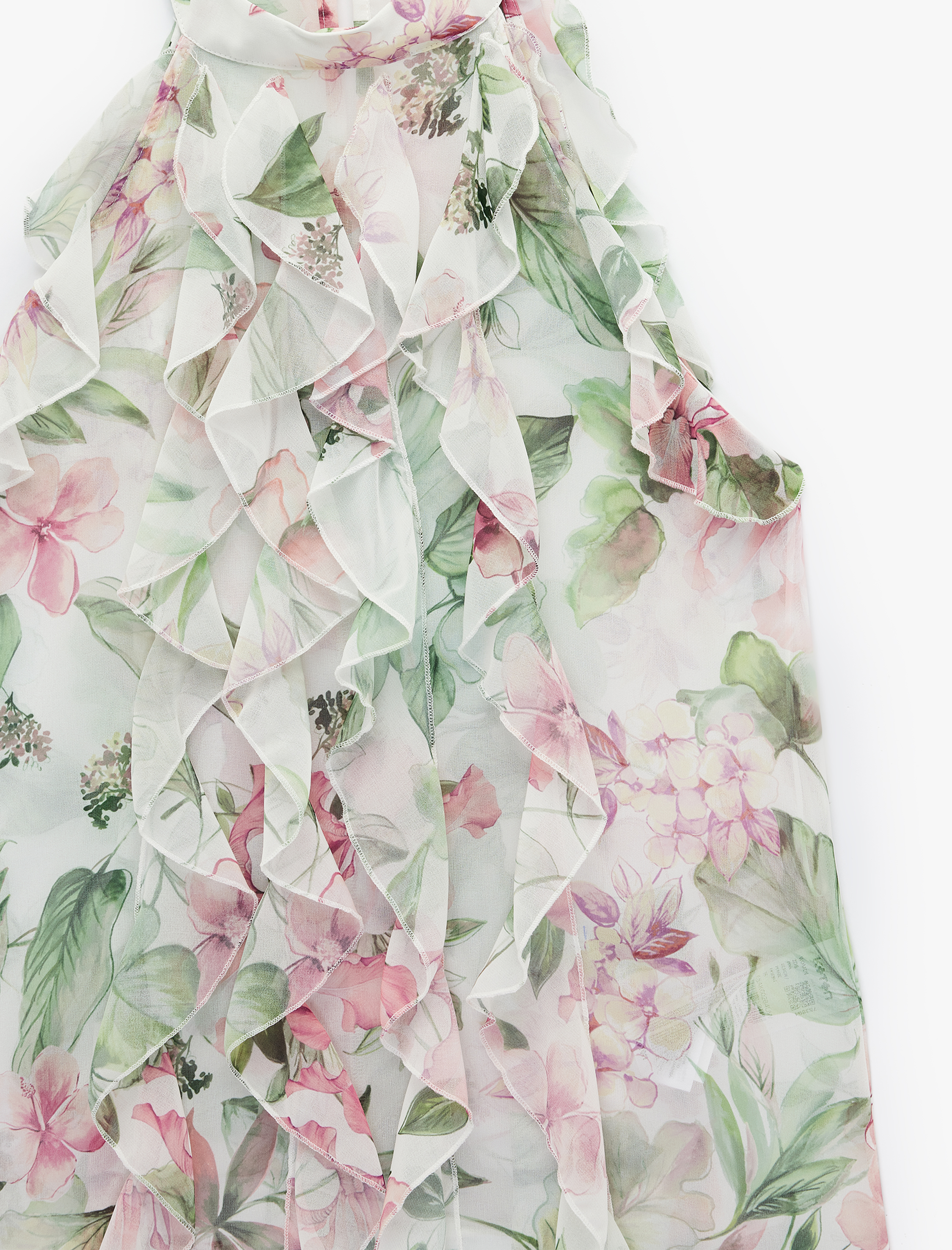   Kolsuz Halter Yaka Fırfırlı Çiçekli Şifon Bluz