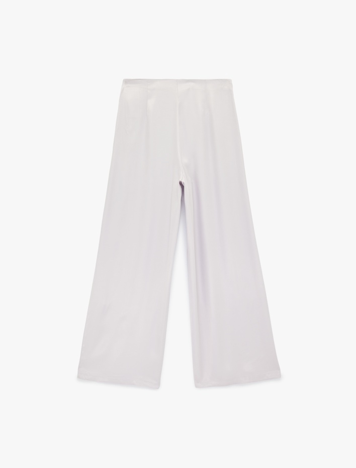  Yüksek Bel Düz Geniş Paça Saten Pantolon