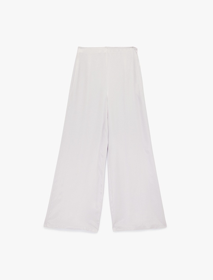  Yüksek Bel Düz Geniş Paça Saten Pantolon