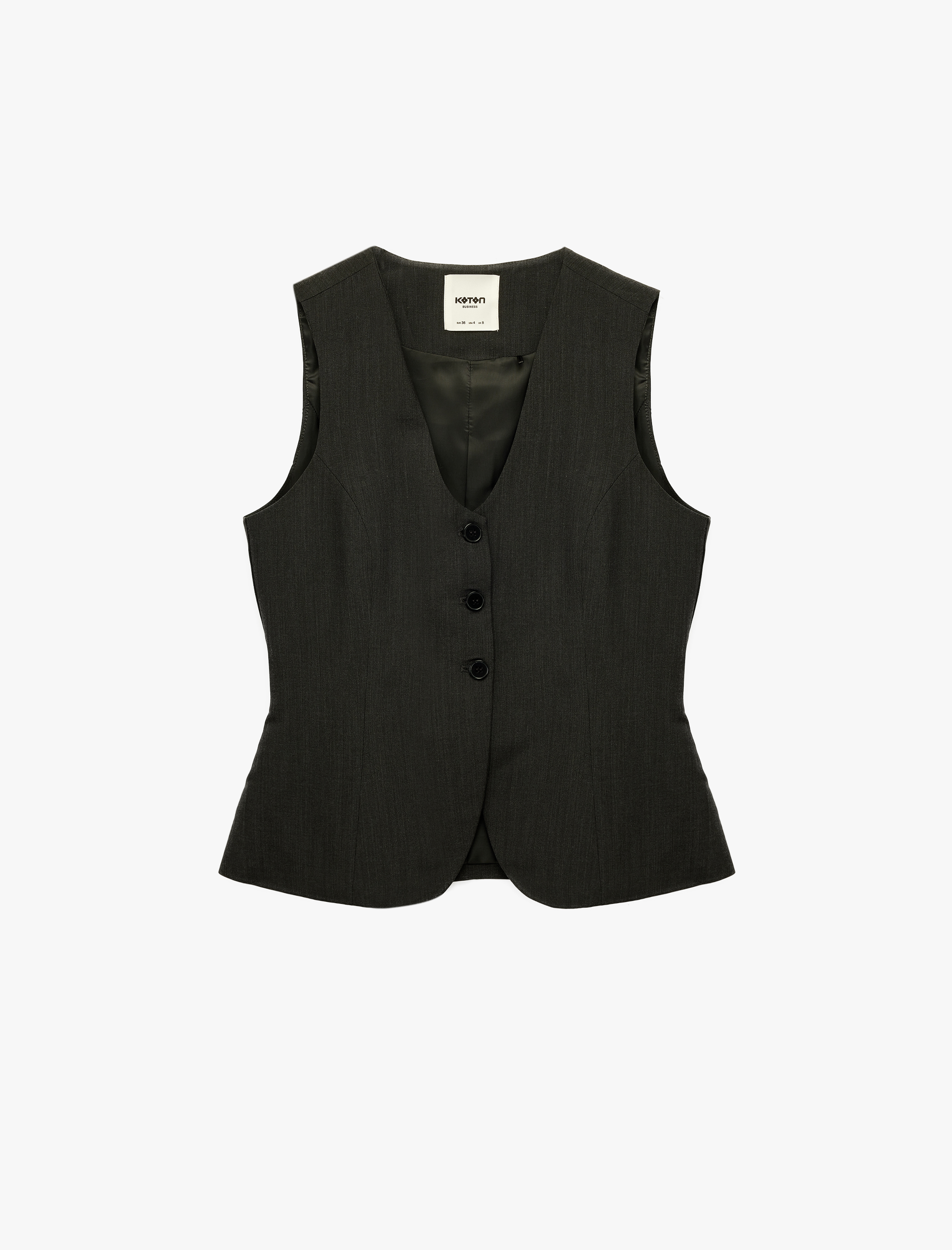   Düğmeli Kolsuz V Yaka Koyun Yünü Karışımlı Yelek