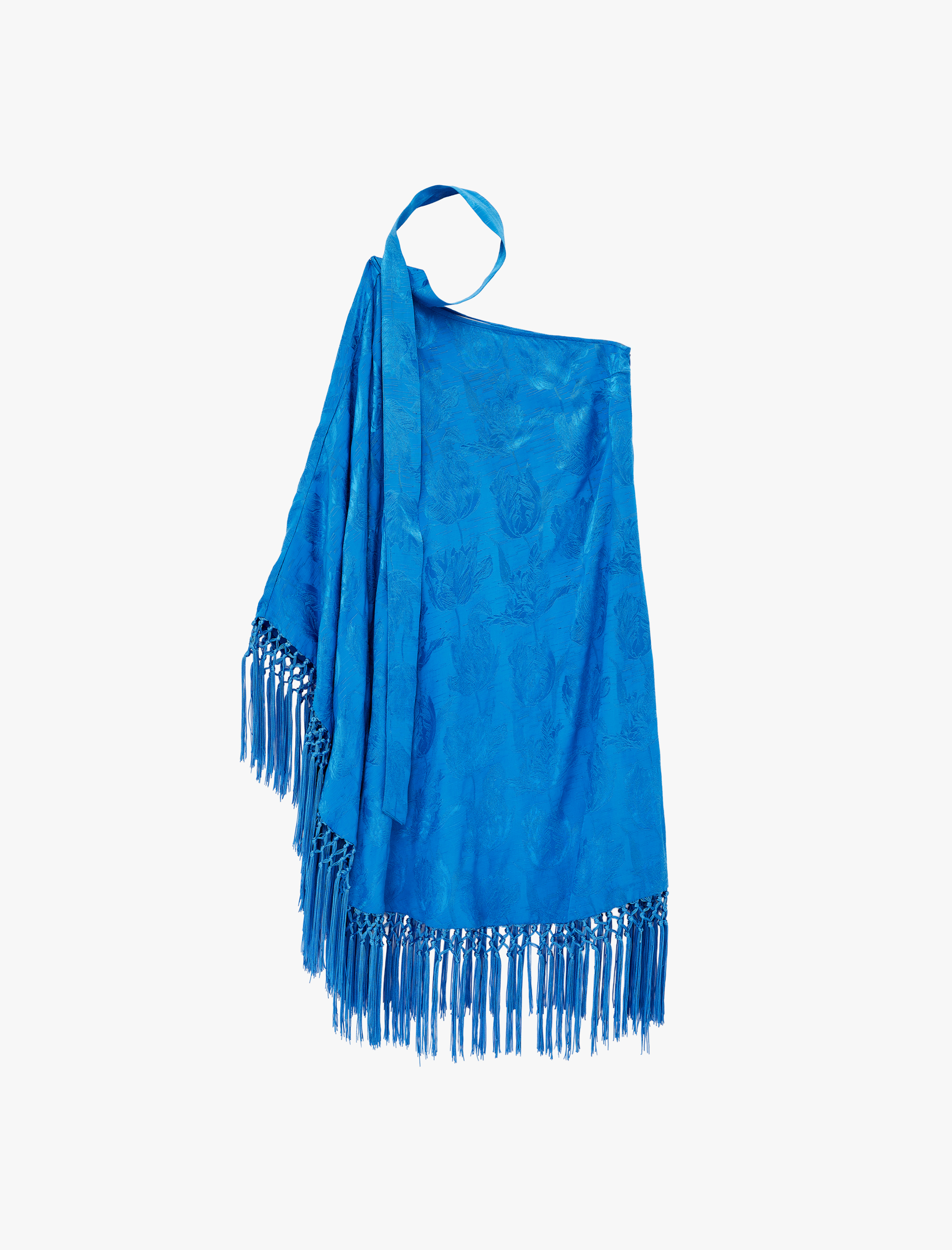   Viskon Kumaş Asimetrik Kesim Uzun Püsküllü Tek Omuz Elbise