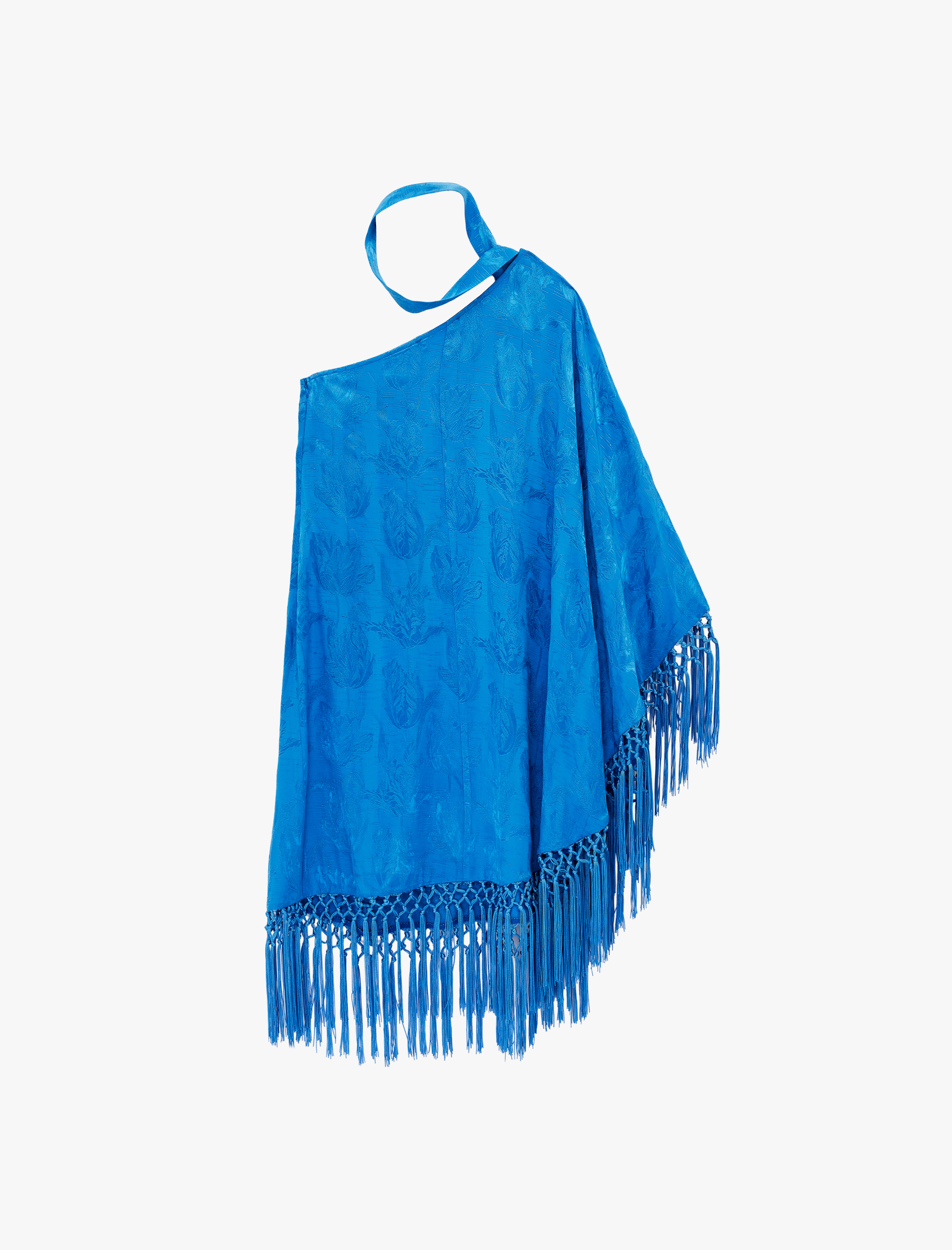   Viskon Kumaş Asimetrik Kesim Uzun Püsküllü Tek Omuz Elbise