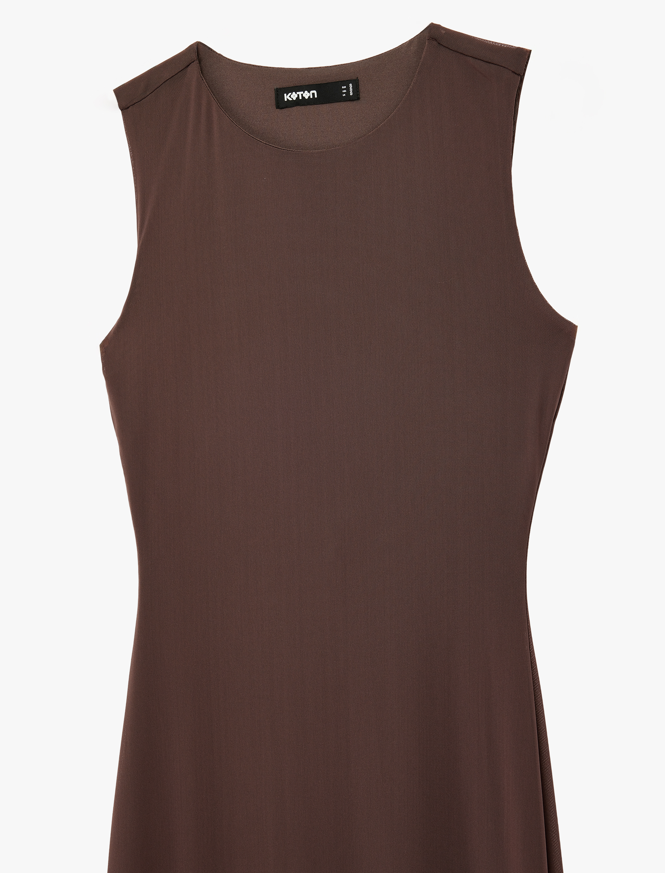   Slim Fit Kolsuz Bisiklet Yaka Tül Midi Kalem Elbise