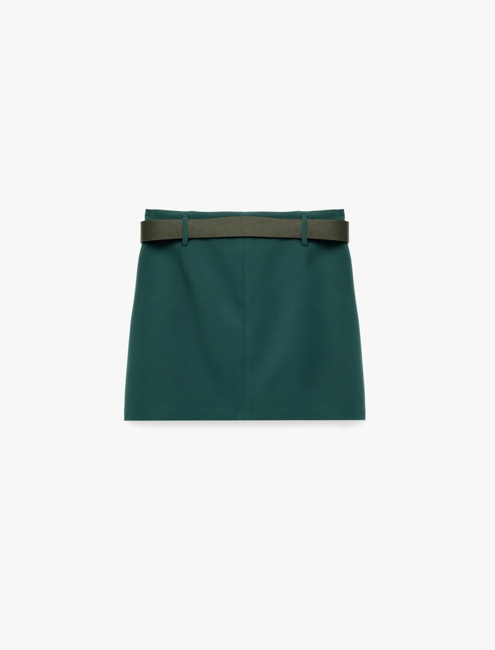  Slim Fit Kemerli Mini Şort Etek