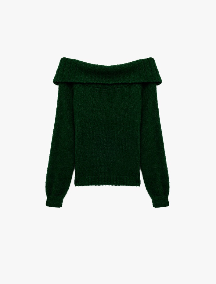  Uzun Kollu Koyun Yünü Karışımlı Omzu Açık Triko Kazak