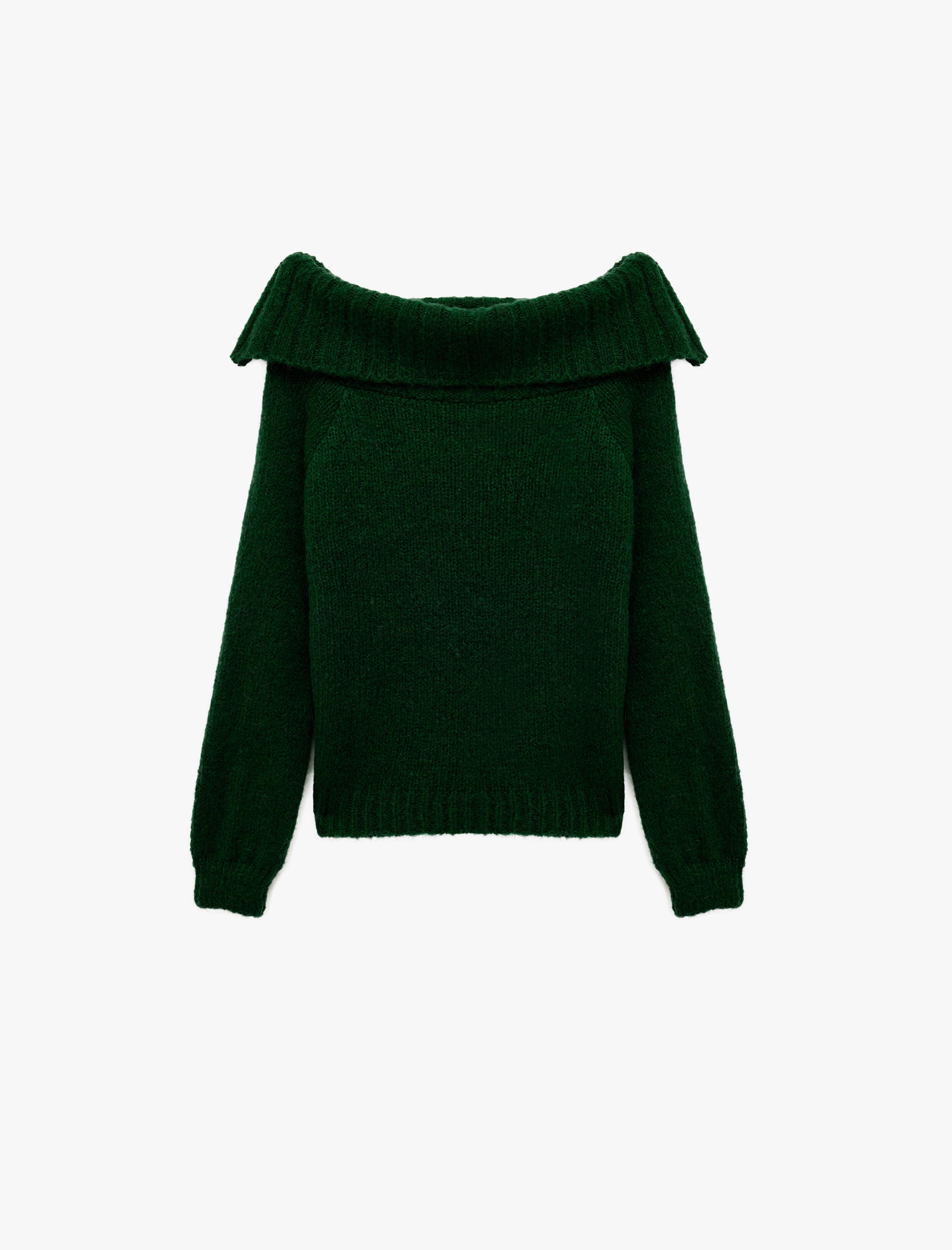   Uzun Kollu Koyun Yünü Karışımlı Omzu Açık Triko Kazak