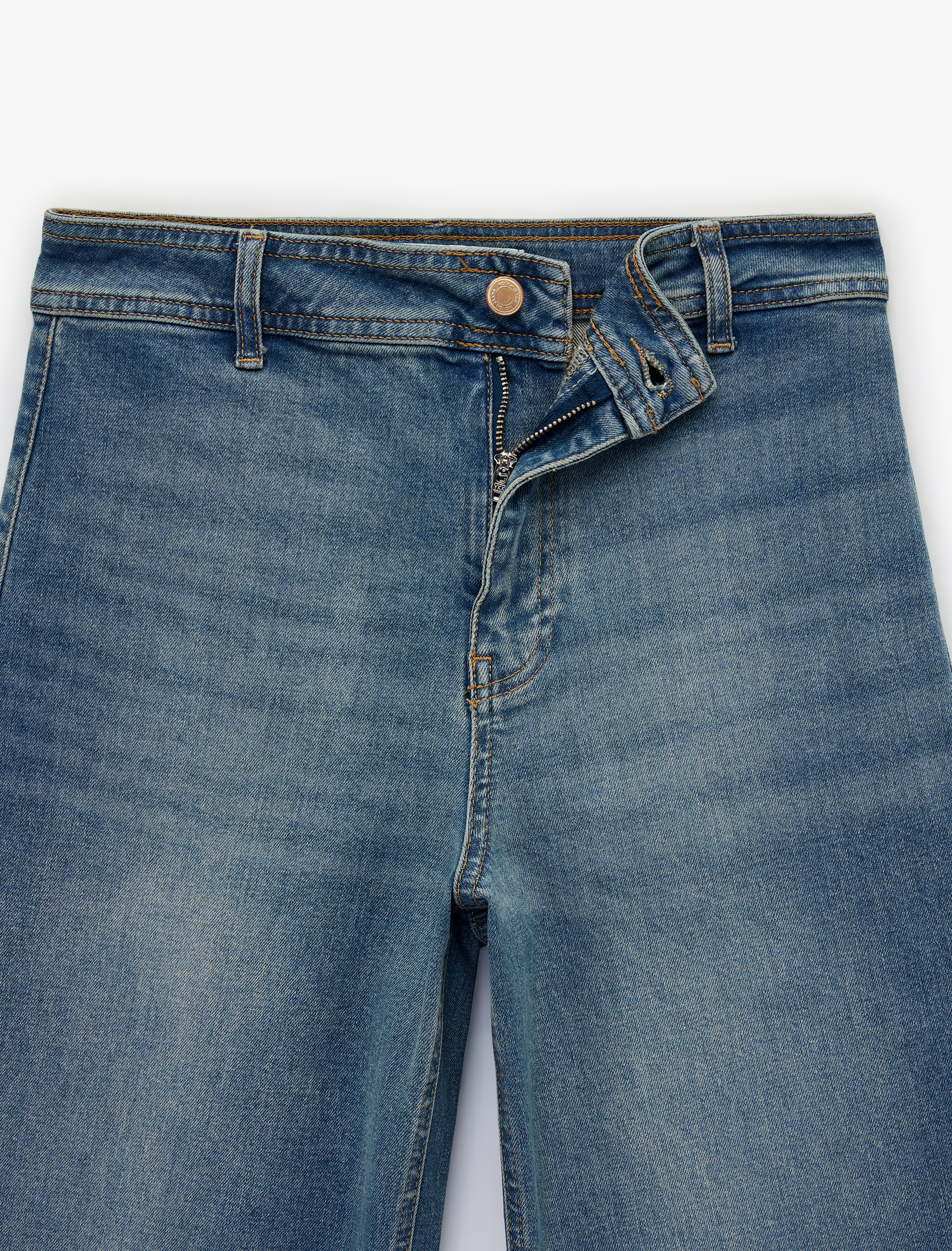   Yüksek Bel Cep Detaylı Rahat Kalıp Geniş Paça Denim Pantolon - Culotte Jeans