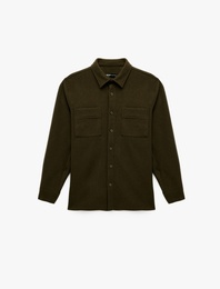 Viskon Karışımlı Cep Detaylı Uzun Kollu Düğmeli Klasik Yaka Gömlek Ceket