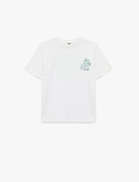 Pamuklu Bisiklet Yaka Kısa Kollu Baskılı Tişört