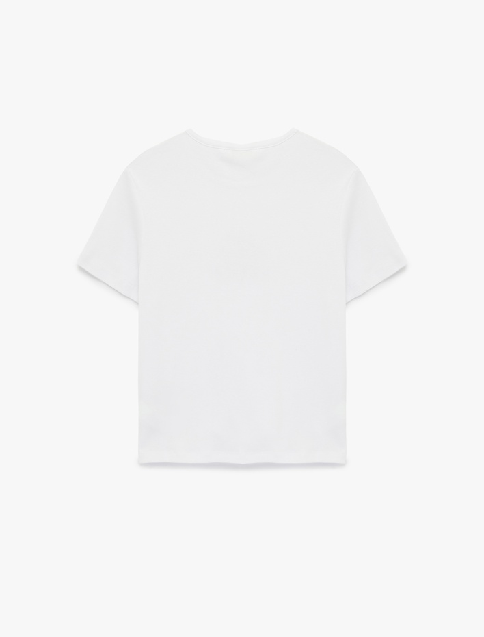  Slim Fit Kısa Kollu Yıldız Baskılı Bisiklet Yaka Pamuklu Taşlı Tişört