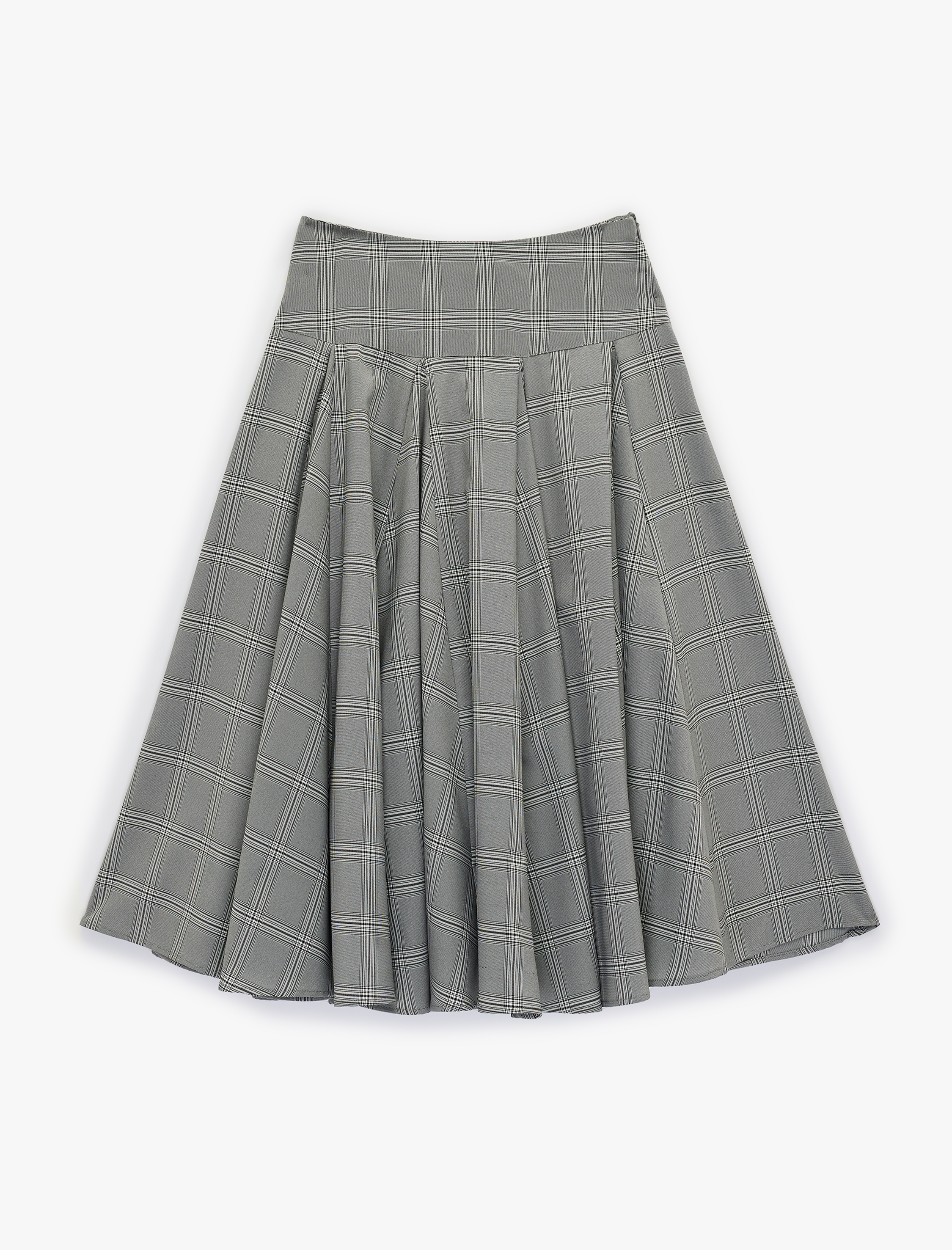   Rahat Kalıp Kloş Kesim Pileli Midi Ekose Etek