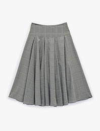 Rahat Kalıp Kloş Kesim Pileli Midi Ekose Etek