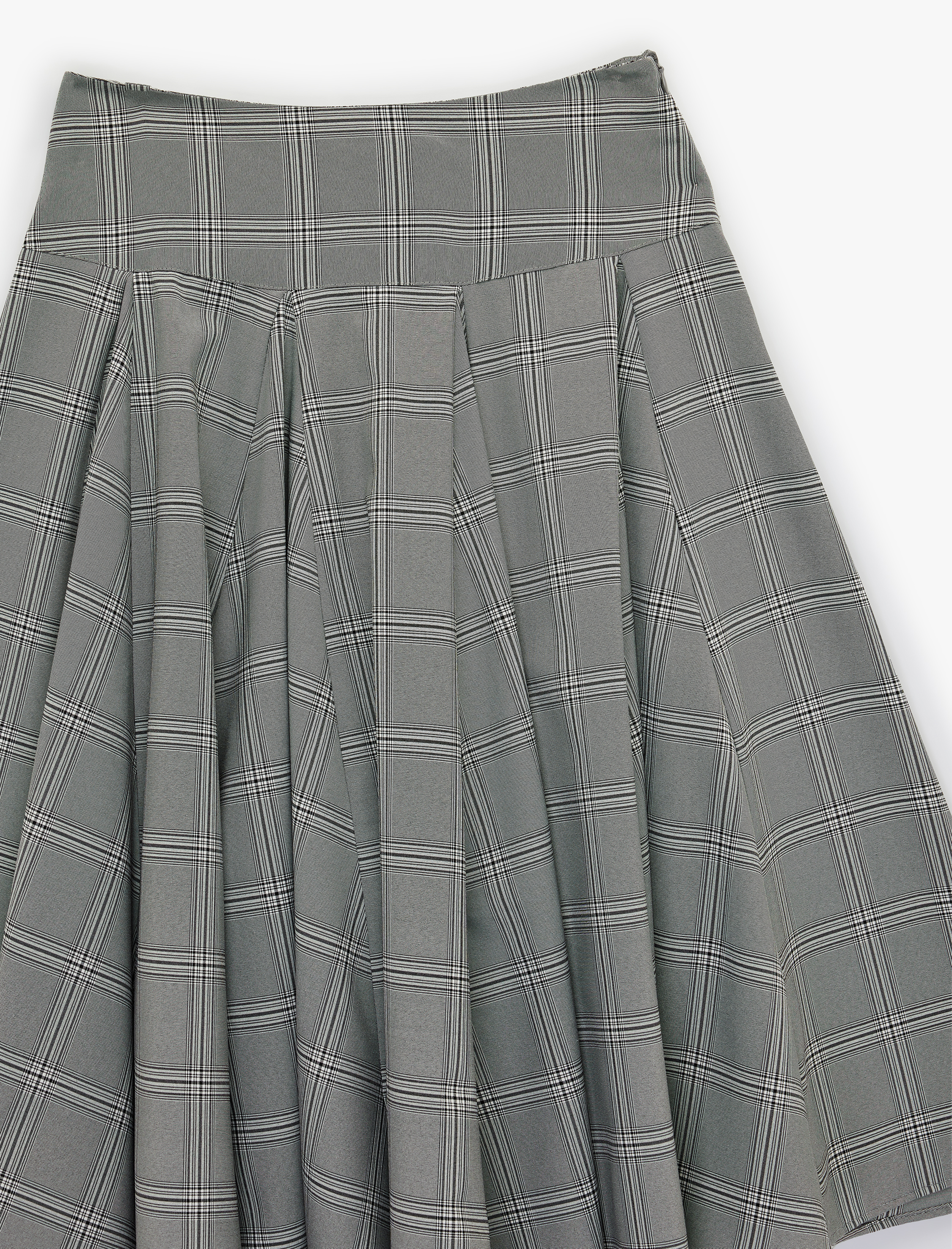   Rahat Kalıp Kloş Kesim Pileli Midi Ekose Etek