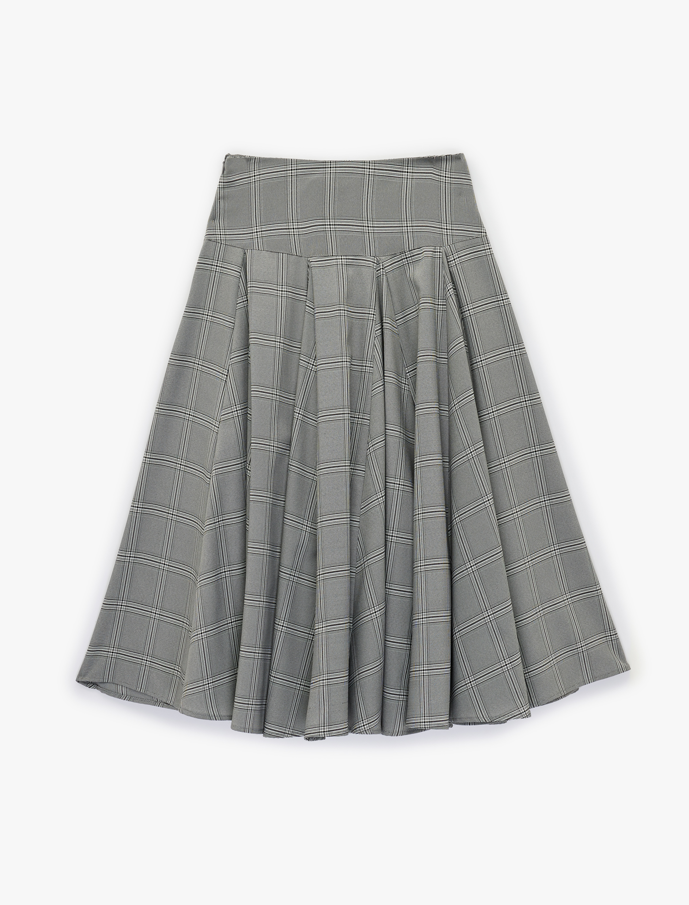   Rahat Kalıp Kloş Kesim Pileli Midi Ekose Etek