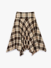 Asimetrik Kesim Ekose Midi Etek