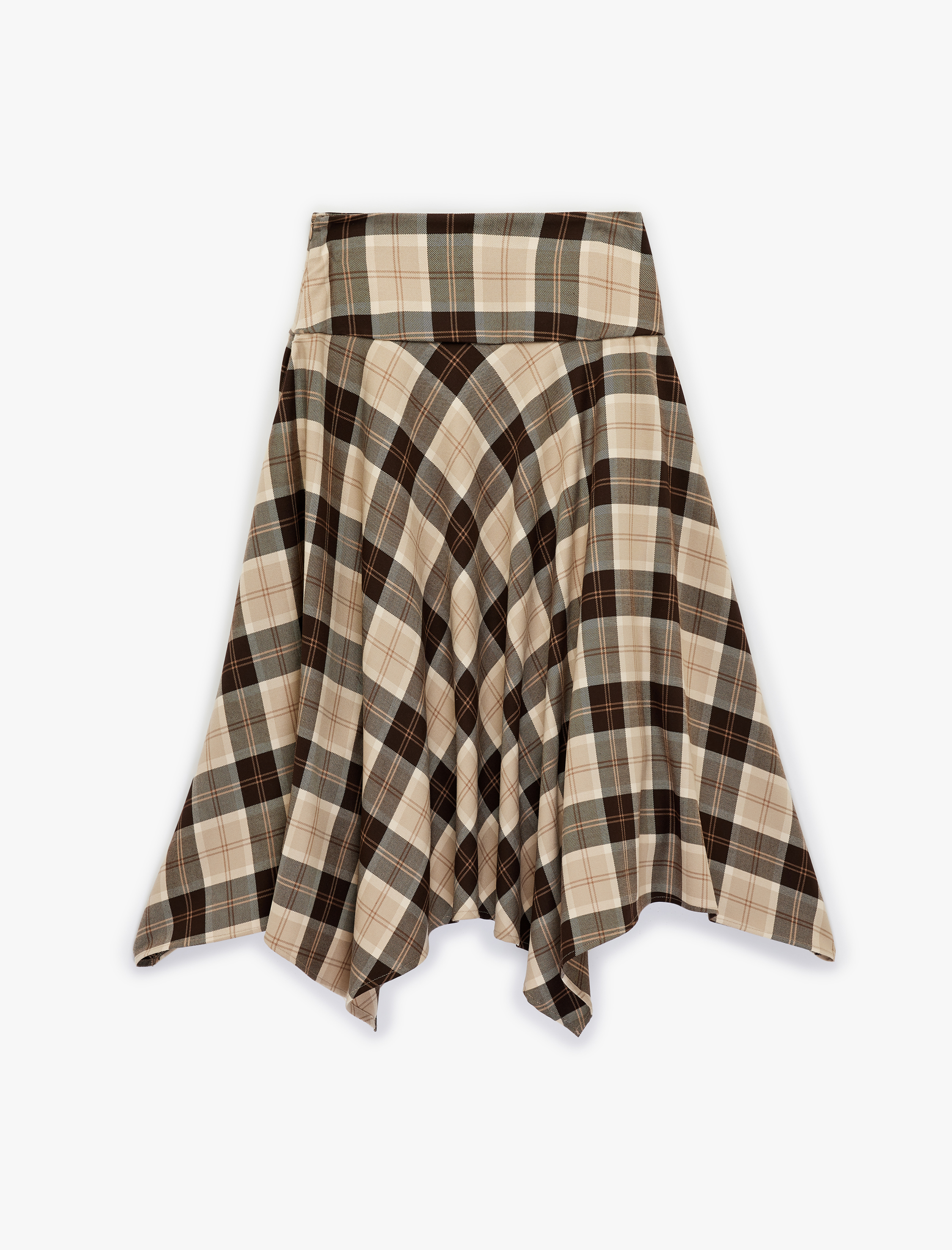   Asimetrik Kesim Ekose Midi Etek