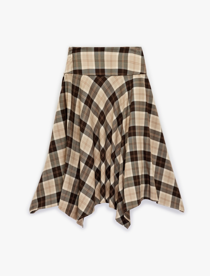  Asimetrik Kesim Ekose Midi Etek