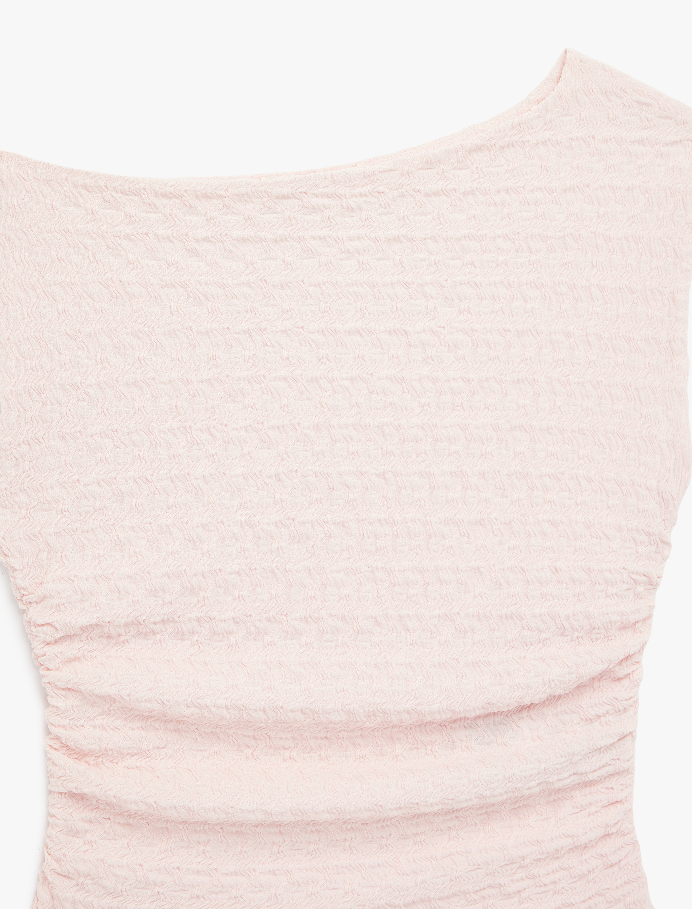   Asimetrik Yaka Kolsuz Slim Fit Drapeli Bluz