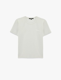 Pamuklu Kısa Kollu Bisiklet Yaka Baskılı Slim Fit Tişört