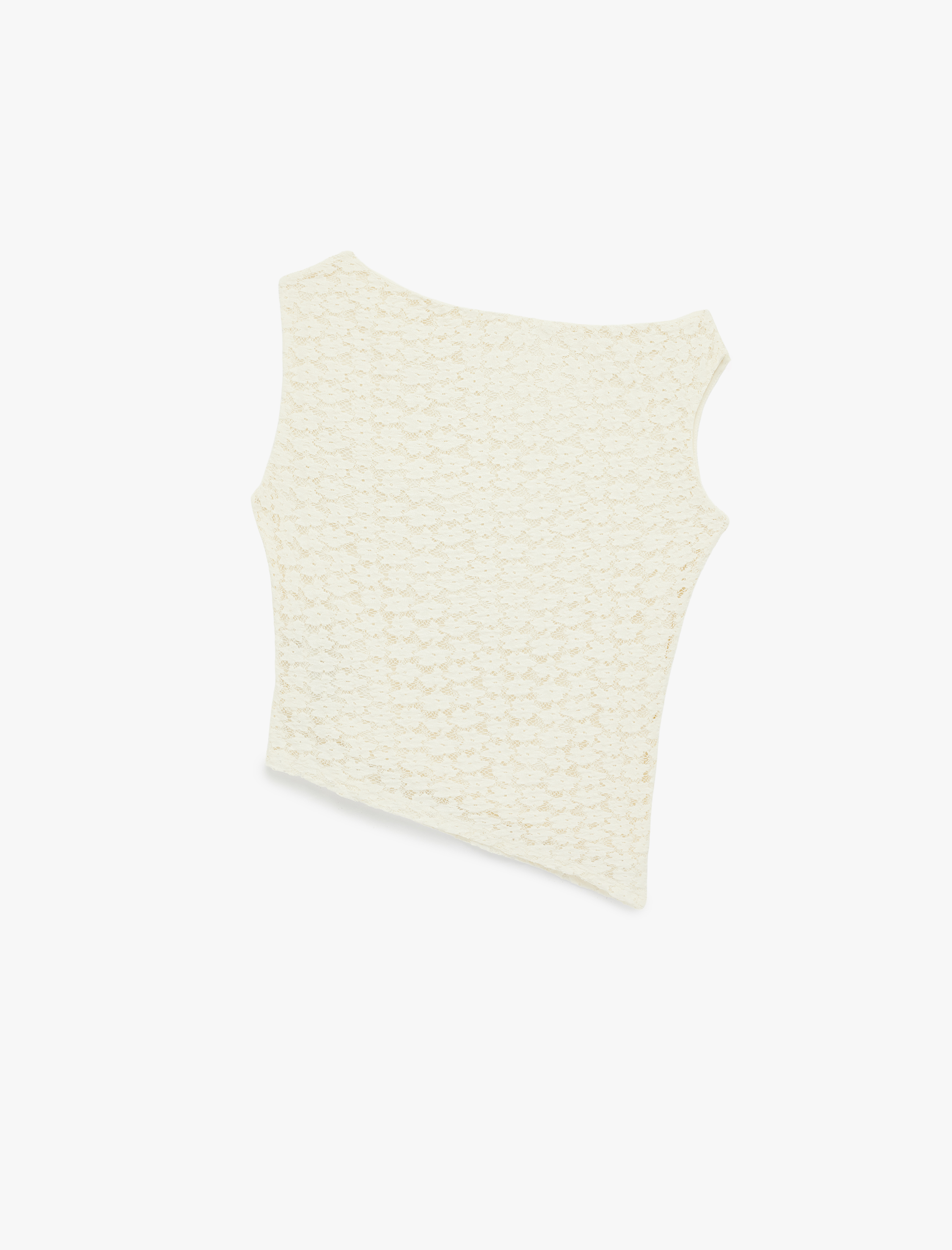   Slim Fit Asimetrik Kesim Kolsuz Kayık Yaka Dantel Bluz