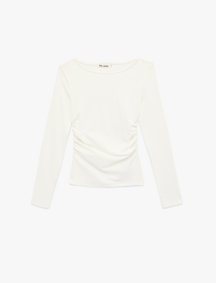  Pamuklu Slim Fit Uzun Kollu Yuvarlak Kayık Yaka Tişört