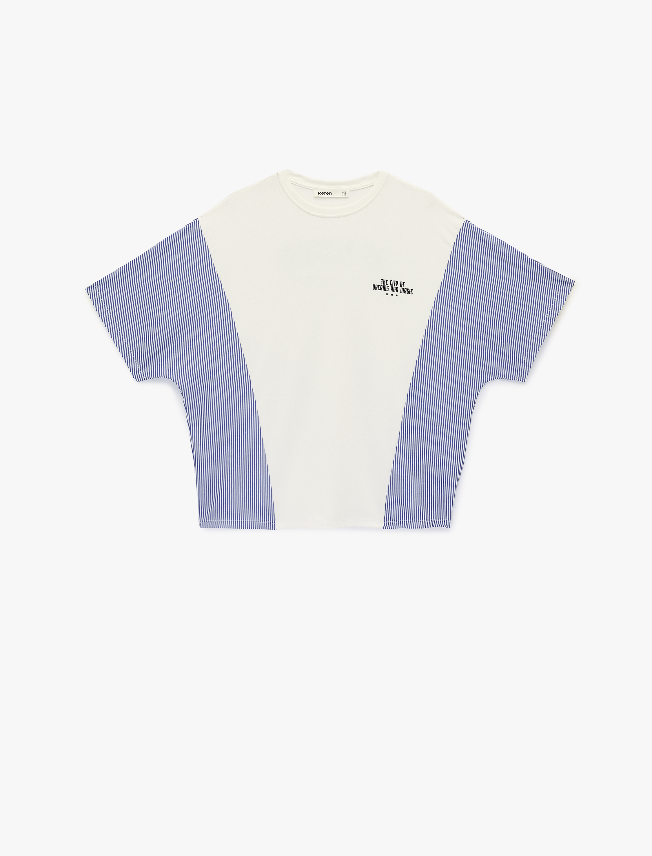   Kısa Kollu Bisiklet Yaka Arkası Baskılı Çizgili Tişört