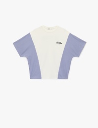 Kısa Kollu Bisiklet Yaka Arkası Baskılı Çizgili Tişört