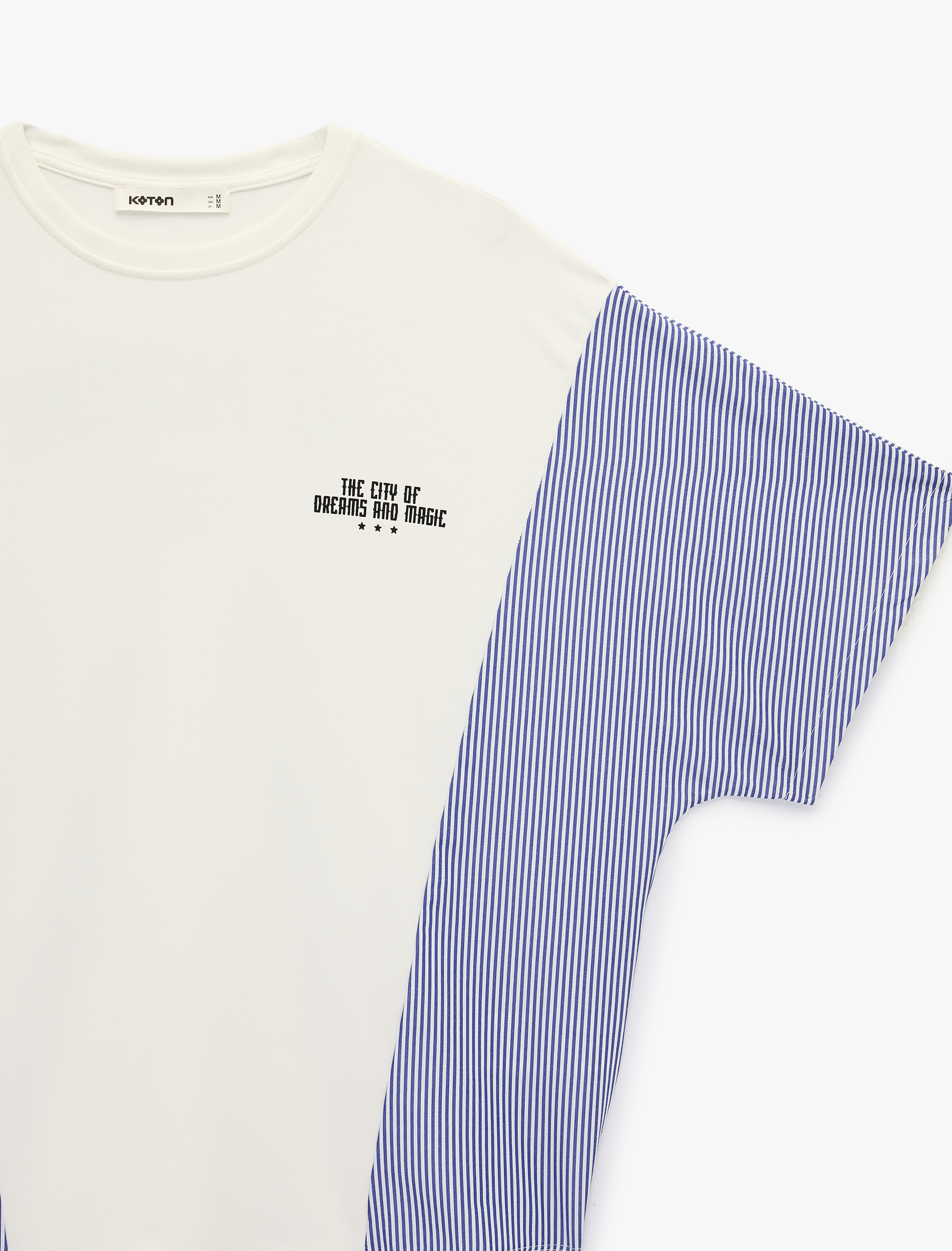   Kısa Kollu Bisiklet Yaka Arkası Baskılı Çizgili Tişört