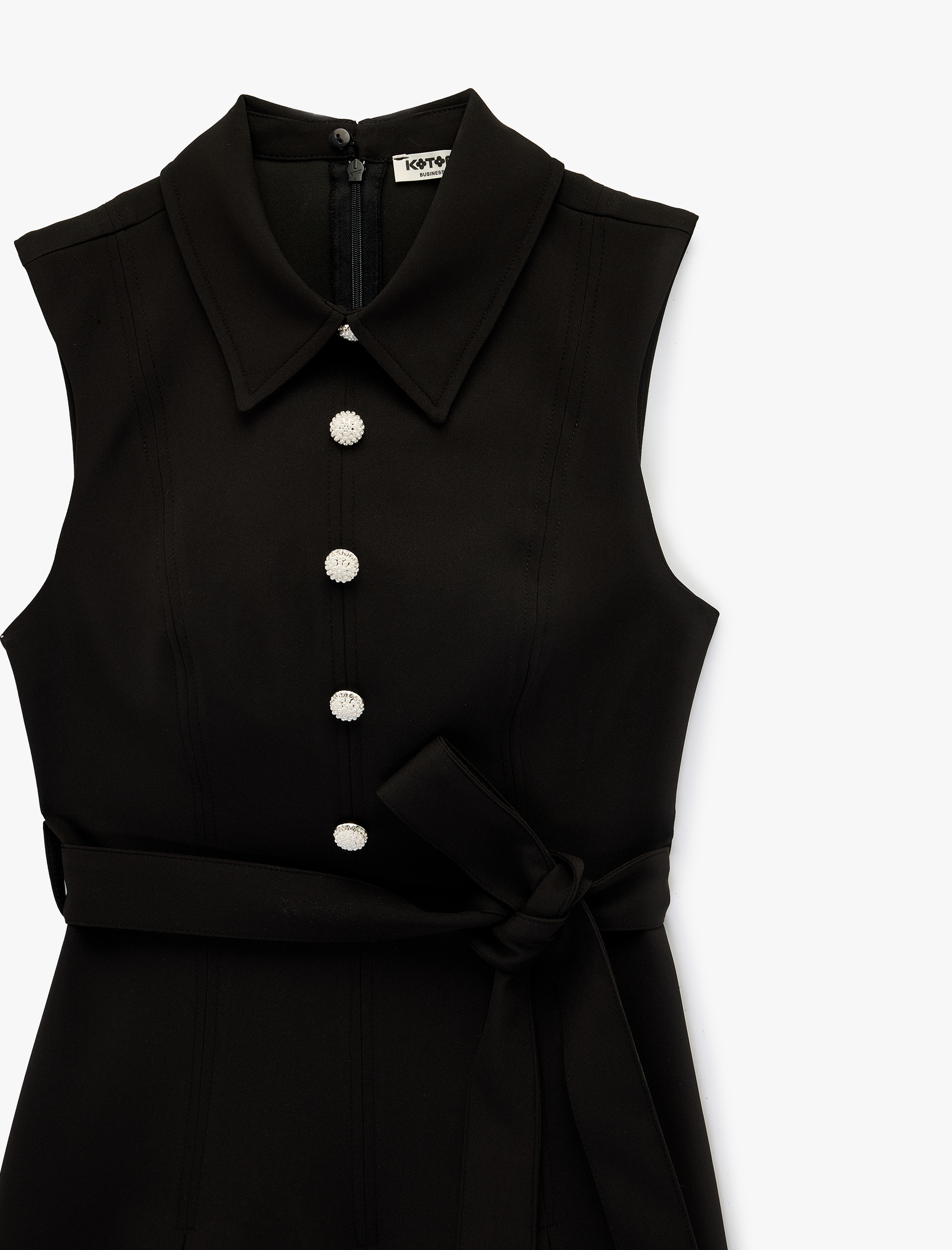   Düğmeli A Kesim Kolsuz Pileli Mini Gömlek Elbise