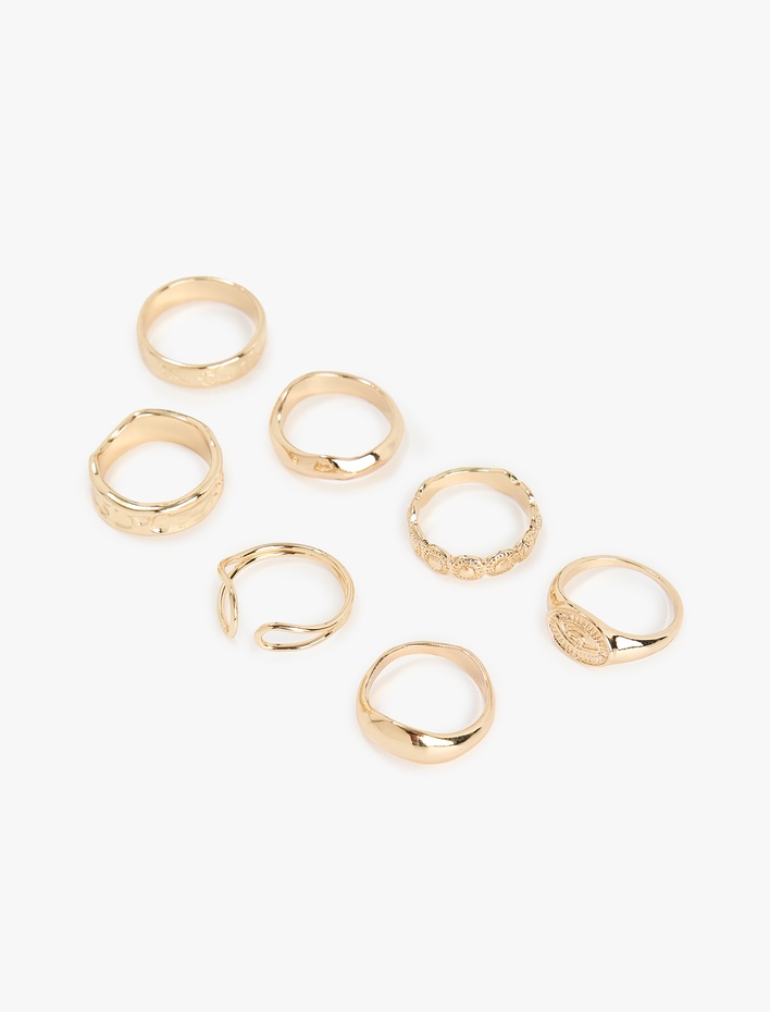 Kadın Çelik Karışımlı Dokulu 7'li Yüzük Seti