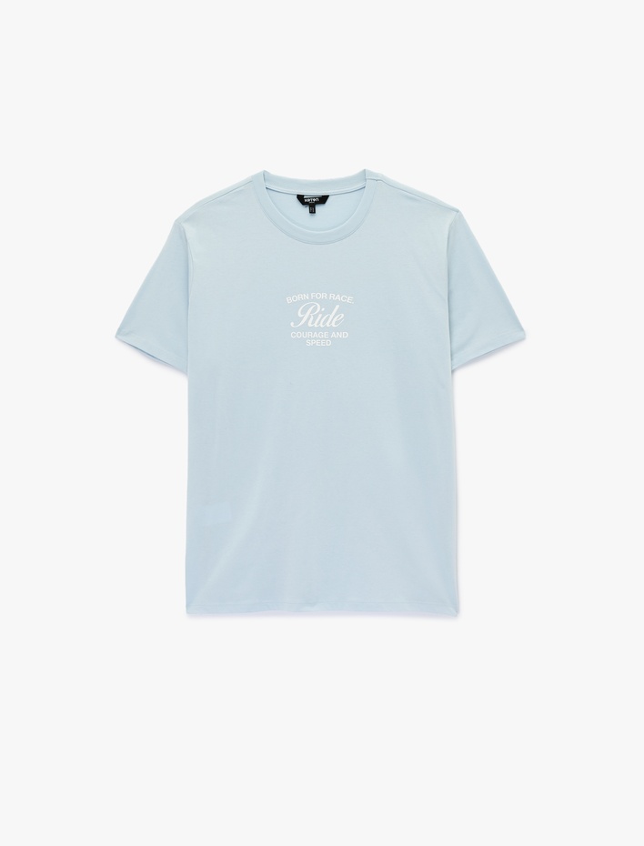  Regular Fit Kısa Kollu Pamuklu Bisiklet Yaka Baskılı Tişört