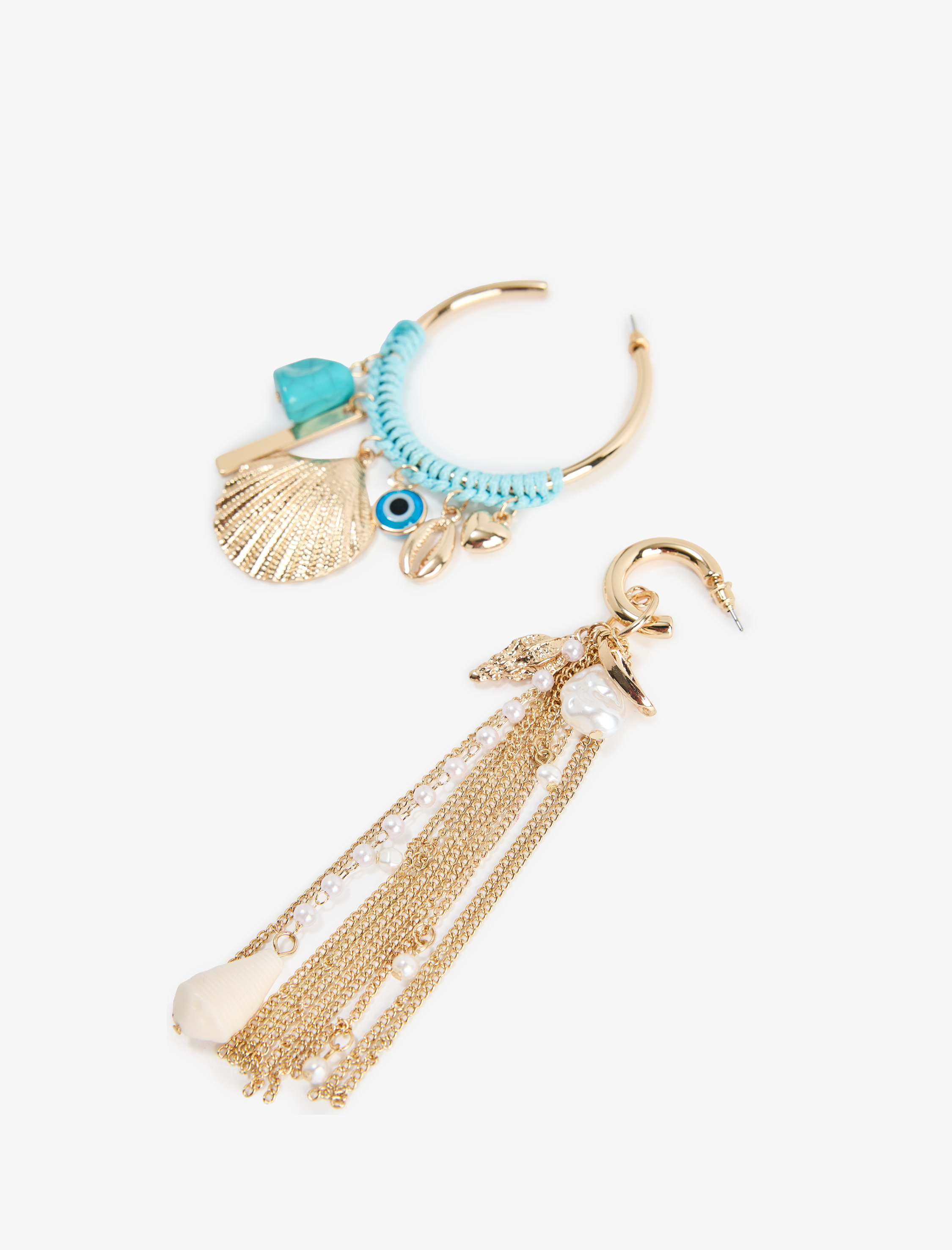  Kadın Sallantılı Zincirli Deniz Kabuklu Çelik Asimetrik Halka Küpe