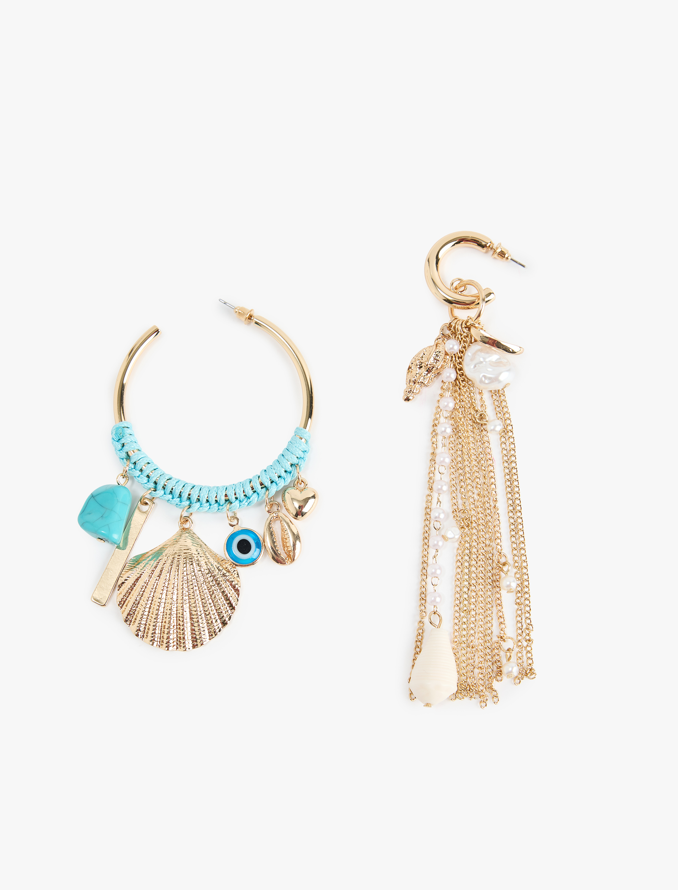  Kadın Sallantılı Zincirli Deniz Kabuklu Çelik Asimetrik Halka Küpe