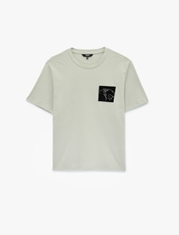 Regular Fit Kısa Kollu Pamuklu Nakışlı Bisiklet Yaka Tişört