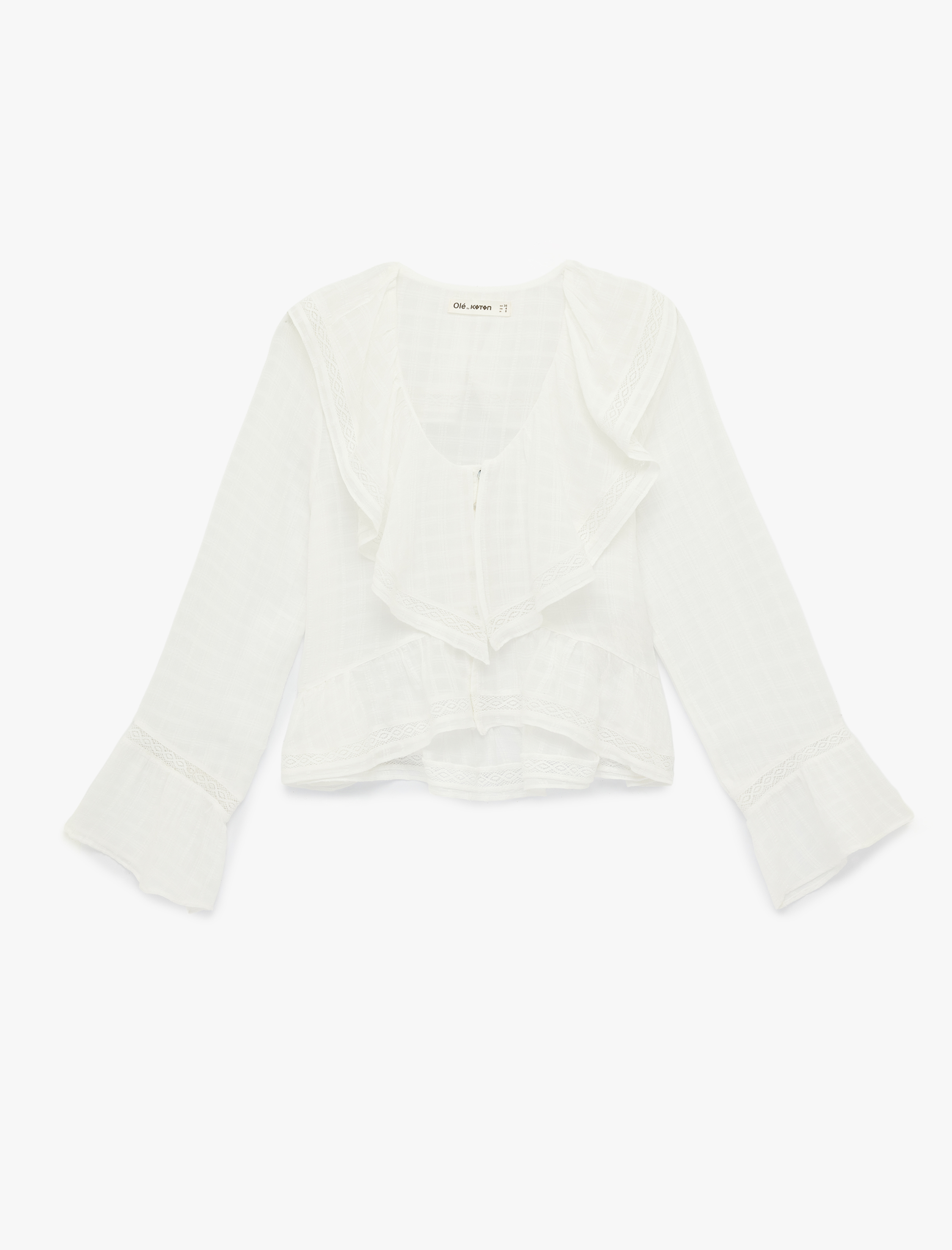   Viskon Karışımlı Volanlı V Yaka Uzun Kollu Bluz