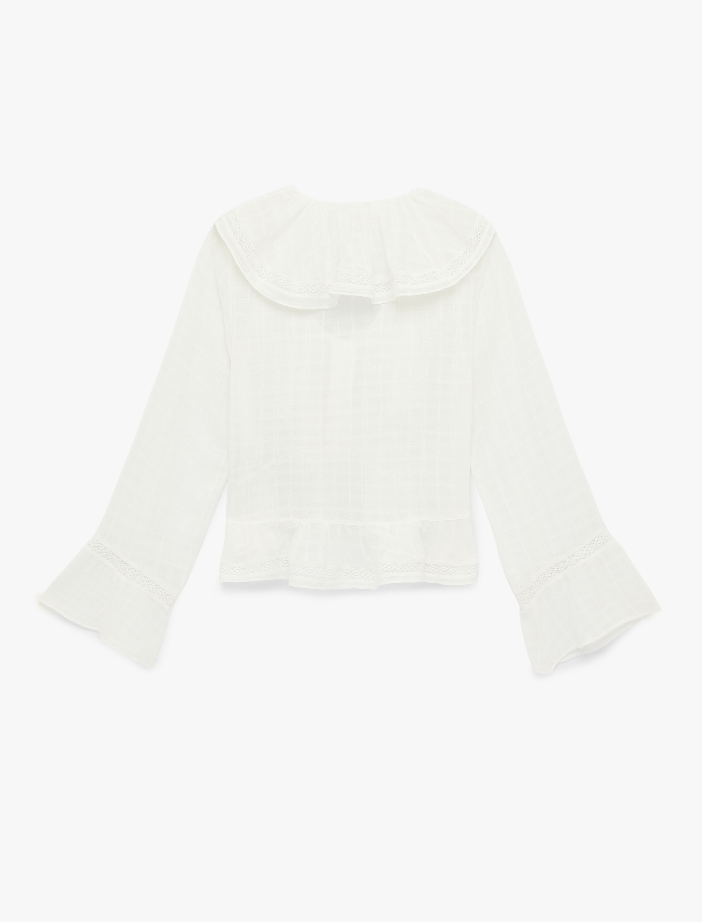   Viskon Karışımlı Volanlı V Yaka Uzun Kollu Bluz