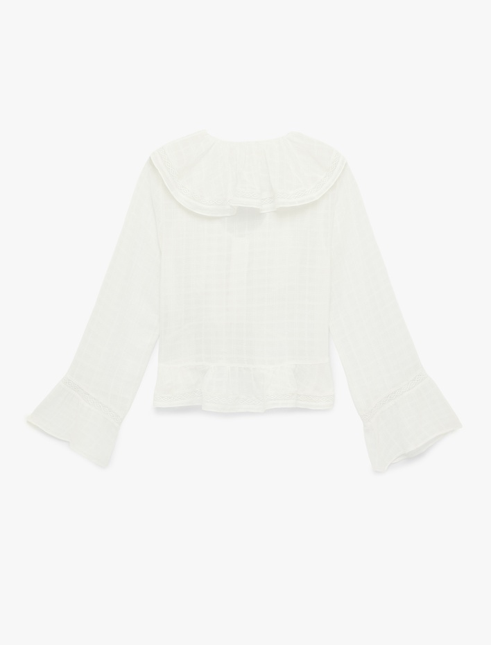  Viskon Karışımlı Volanlı V Yaka Uzun Kollu Bluz