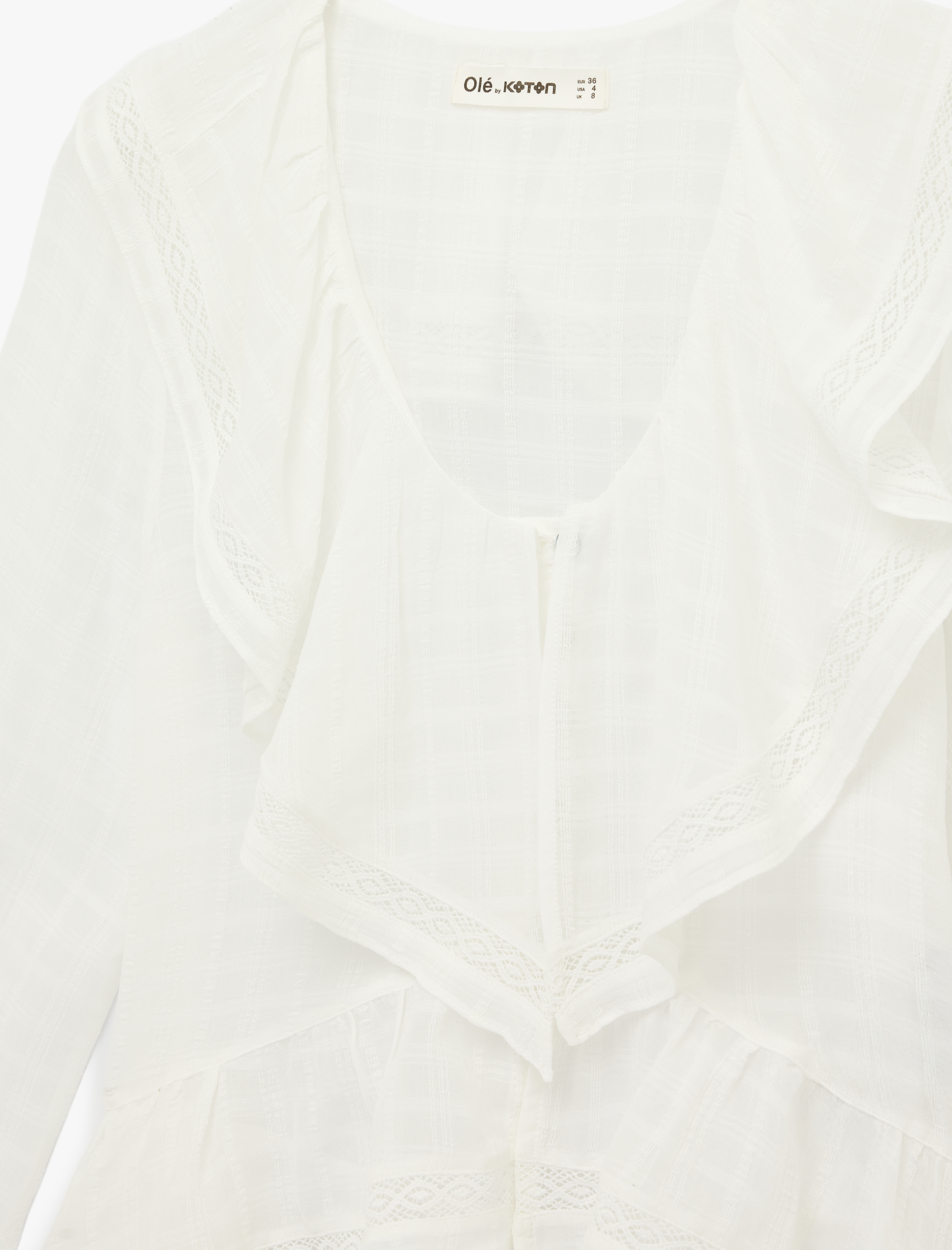   Viskon Karışımlı Volanlı V Yaka Uzun Kollu Bluz