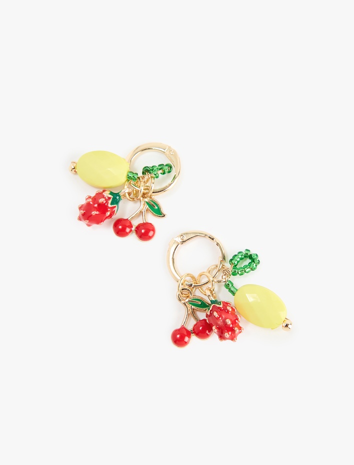 Kadın Sallantılı Çok Renkli Meyve Charmlı Halka Küpe