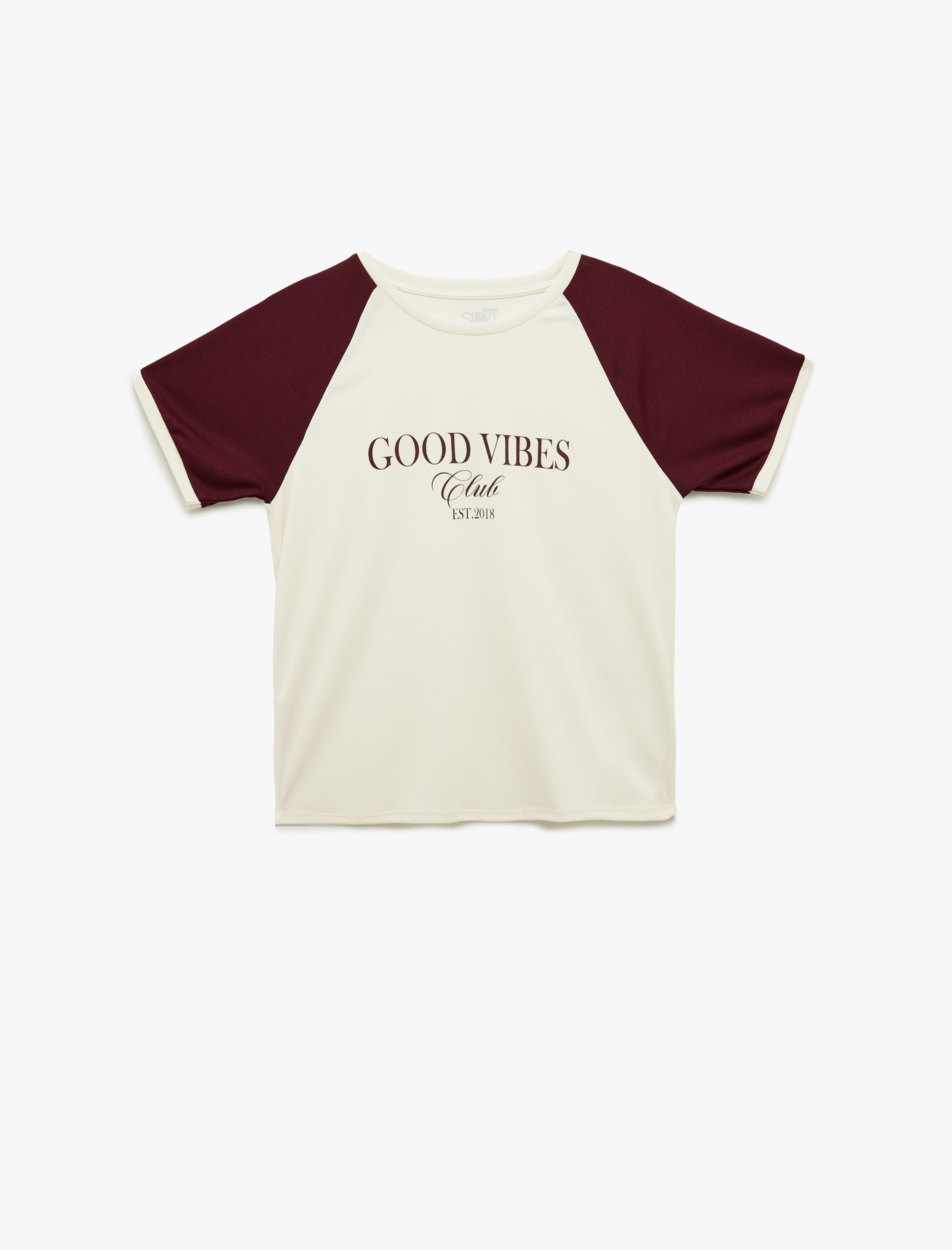   Rahat Kalıp Kısa Reglan Kollu Bisiklet Yaka Baskılı Spor Tişört